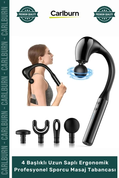 Özel Üretim Şarjlı Güçlü Masaj 4 Başlıklı Uzun Saplı Ergonomik Profesyonel Sporcu Masaj Tabancası ürün görseli 1