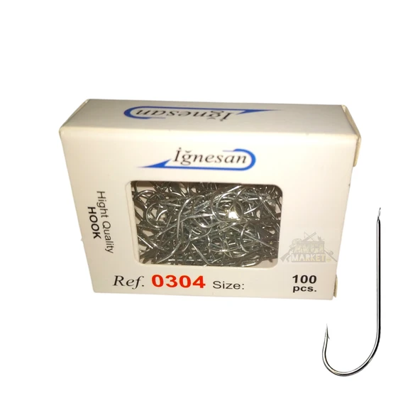 İğnesan 0304 Beyaz Uzun Gövde Düz Olta İğnesi 100lü Paket ürün görseli 1