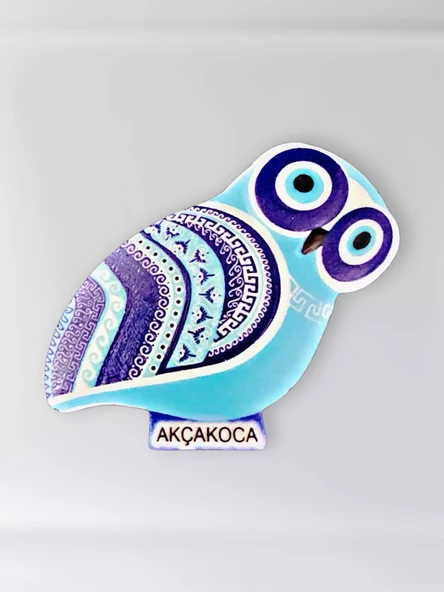 AKÇAKOCA Temalı Polyester Kabartmalı Nazar Baykuş Magnet 5,5 x 9 cm  Dekoratif Hediyelik Buzdolabı Süsü  (kod:1141) ürün görseli 1