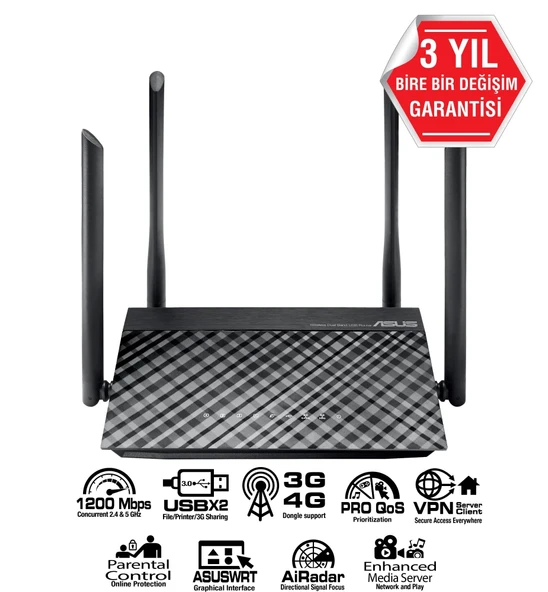 ASUS RT-AC1200 Wıfı5 AC1200 Gigabit Dual Band Router ürün görseli 1