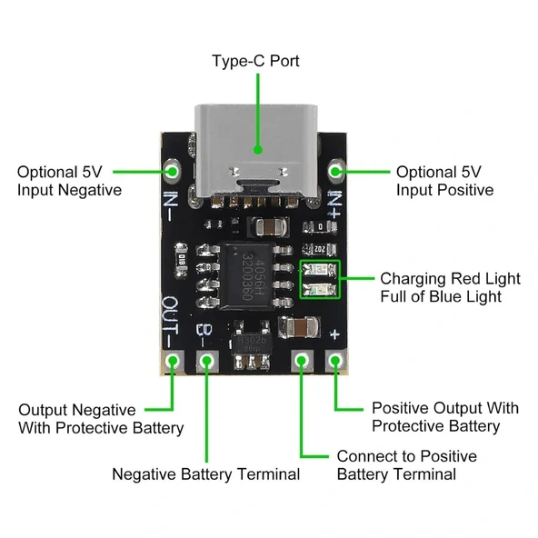 TP4056 Type-C 3.7V Mini Şarj Devresi Korumalı Mod - Resim 6