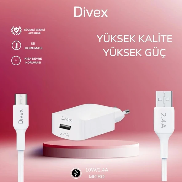 Divex Micro USB Kablo - Adaptör 2.4A Ev Tipi Şarj Aleti DS-200 - Resim 4