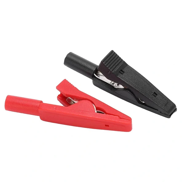 IC-243D 2mm Banana Jak Girişli Krokodil Timsah Ağzı Siyah-Kırmızı Set ürün görseli 1