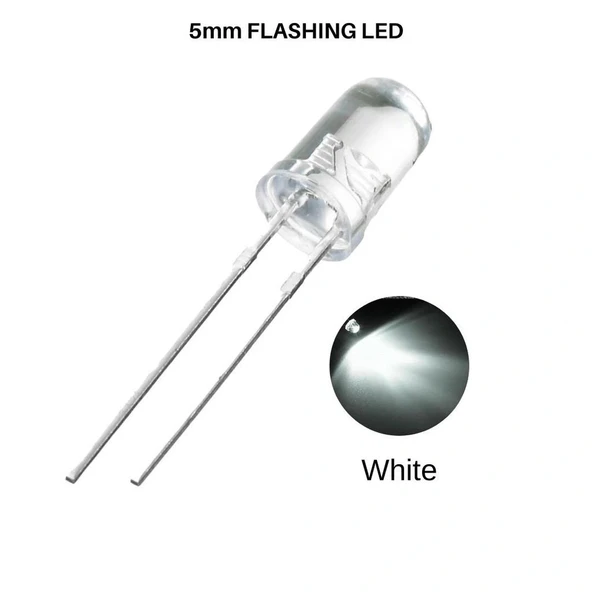 Flaşörlü LED Beyaz 2 Bacaklı 5mm ürün görseli 1