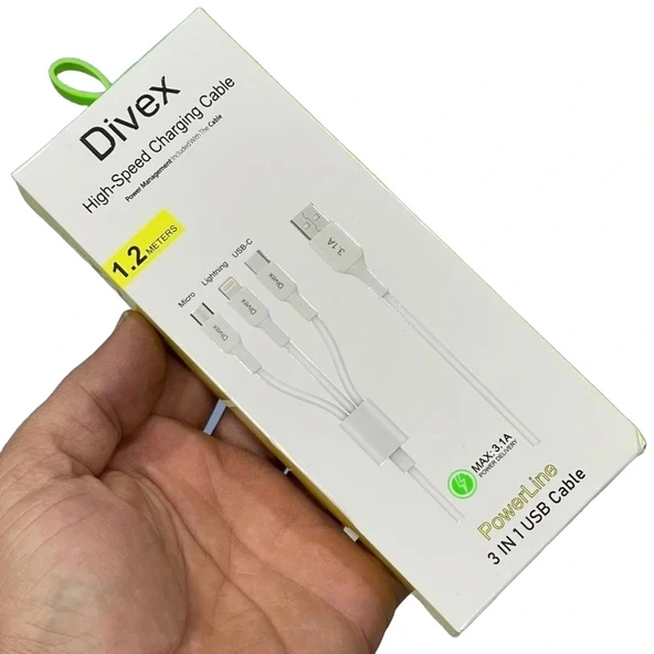 Divex 3.1A 3'ü Bir Arada Hızlı Şarj Data Kablosu DC-113 - Resim 4