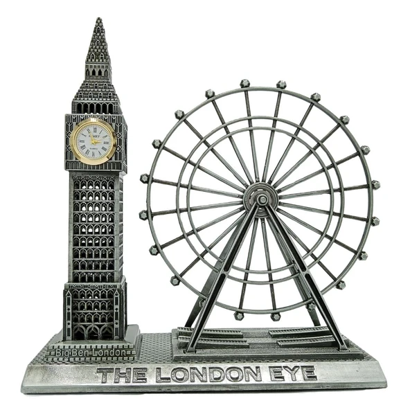 Vintage Metal İngiltere London Big Ben ve London Eye Biblo Gümüş 20cm ürün görseli 1