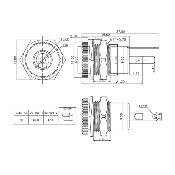 IC-258D DC Jak 2.1mm Metal Ø12mm - Resim 3