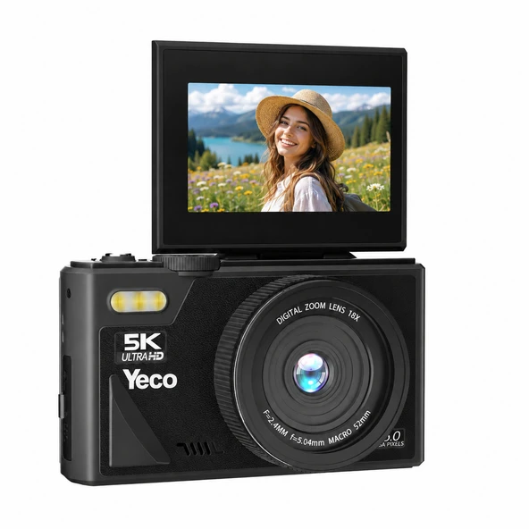 YECO 5K Dijital Kamera 75MP, 18X Zoom, Flaşlı, Retro Tasarım Vlog Kamera, MP4 Video ürün görseli 1
