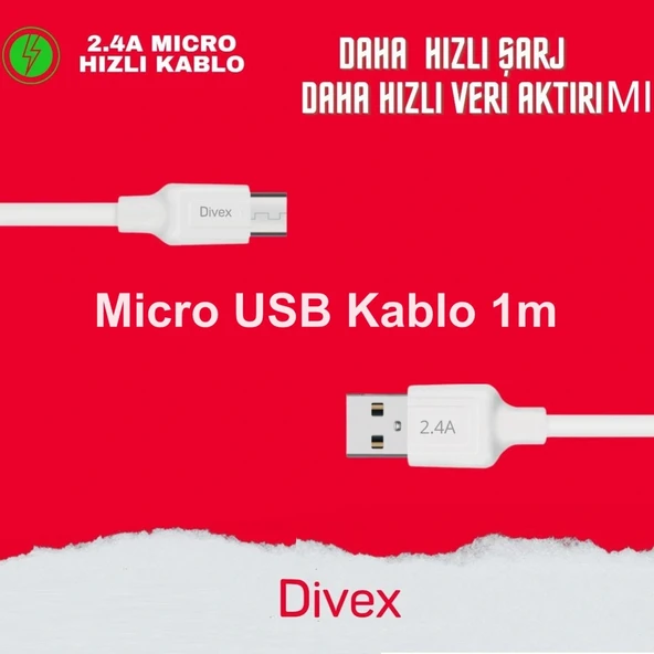 Divex 2.4A Micro Usb Hızlı Şarj ve Data Kablosu 1m DC-100 - Resim 4