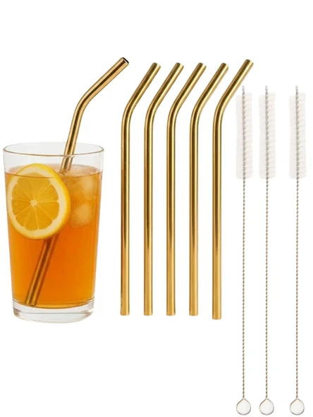 Mucit Home Gold 6'lı Paslanmaz Çelik Pipet +3 adet Temizleme Fırçası ürün görseli 1