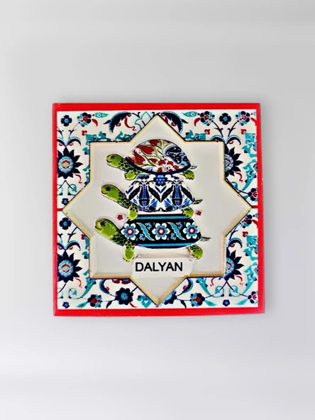 DALYAN Temalı Polyester Kabartmalı Kaplumbağa Desen Magnet  7 x 7 cm – Dekoratif Hediyelik Buzdolabı Süsü  (kod:1160) ürün görseli 1