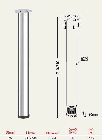 Masa Ayağı 11.190 - 76mm (4 Adet) - Resim 2