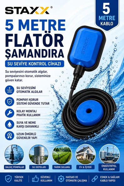 5 Metre Flatör Şamandıra Su Seviye Kontrol Cihazı Dalgıç Pompa ve Hidrofor Uyumlu Otomatik Şalter ürün görseli 1