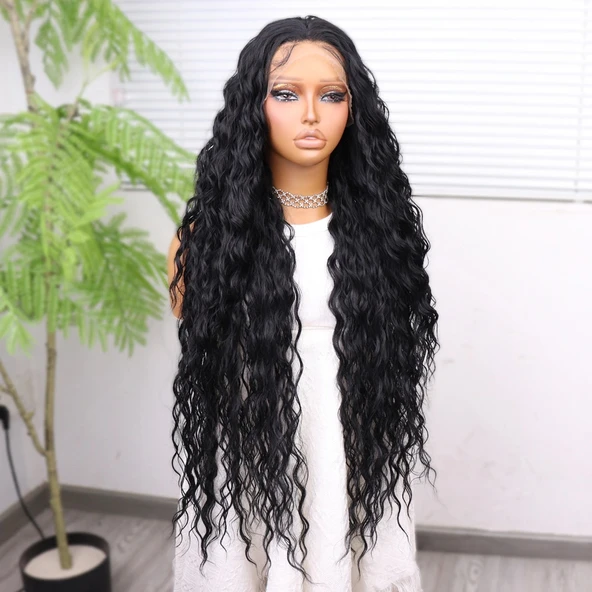 Siyah Fiber Sen Tül Peruk - Resim 2