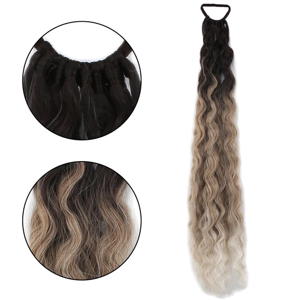 Lastik Tokalı At Kuyruğu Kabarık Afro Daalı / Kahverengi / Kumral  Ombre Beyaz Platin Röfle ürün görseli 1