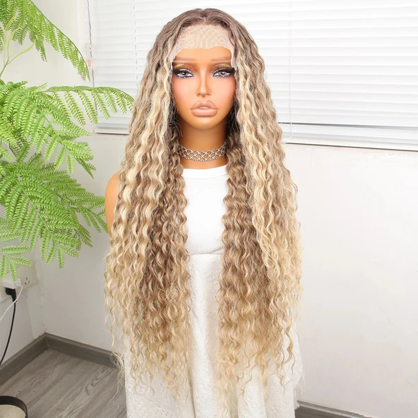 Afro Daa Kumral Balköpüğü Ombre ve Röfleli Fiber Sen Tül Peruk ürün görseli 1