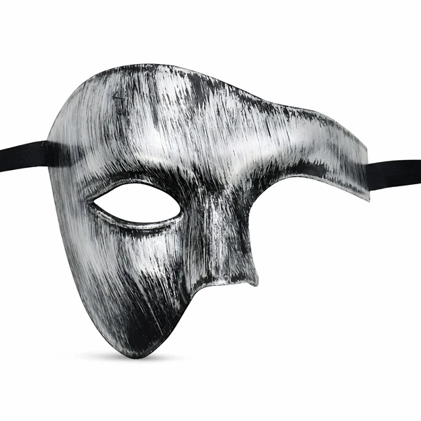 Antik Eskitme Gümüş Erkek Yarım Maske - Phantom & B Maskesi ürün görseli 1