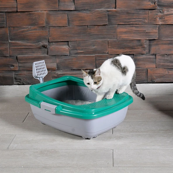 Karamel Izgaralı Açık Kedi Tuvaleti Çeşitli Renklerde + Kürek Hediyeli ürün görseli 1