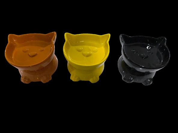 Kedi Kafalı Yüksek Seramik  Su Kabı 250 ml Çeşitli Renklerde ürün görseli 1