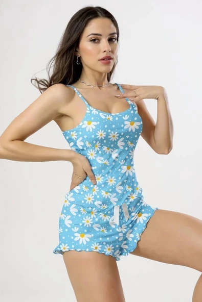 Baskılı Mi Askılı Şortlu Pijama ürün görseli 1