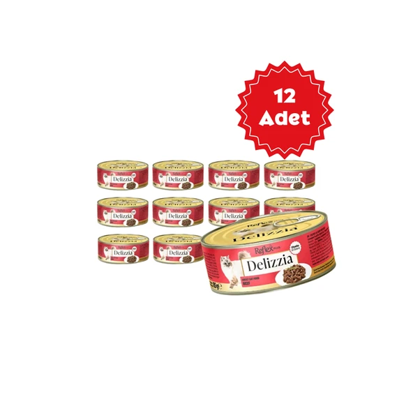Reflex Plus Delizzia Sos İçinde Dana Parça Etli Yetişkin Kedi Konservesi 85gr x 12 Adet ürün görseli 1