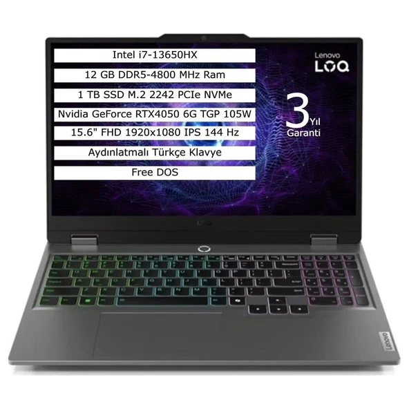 Lenovo Loq 15IRX9 Intel Core I7 13650HX 20GB 2tb SSD 6gb RTX4050 Windows 11 Pro 15.6" Fhd Taşınabilir Bilgisayar 83DV0118TR ürün görseli 1