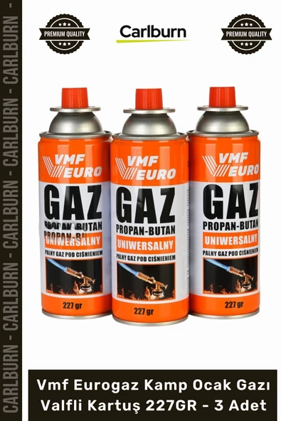 #KampOcağıPürmüz Uyumlu Propan Bütan Vmf Eurogaz Kamp Ocak Gazı Valfli Kartuş 227GR 3 Adet ürün görseli 1