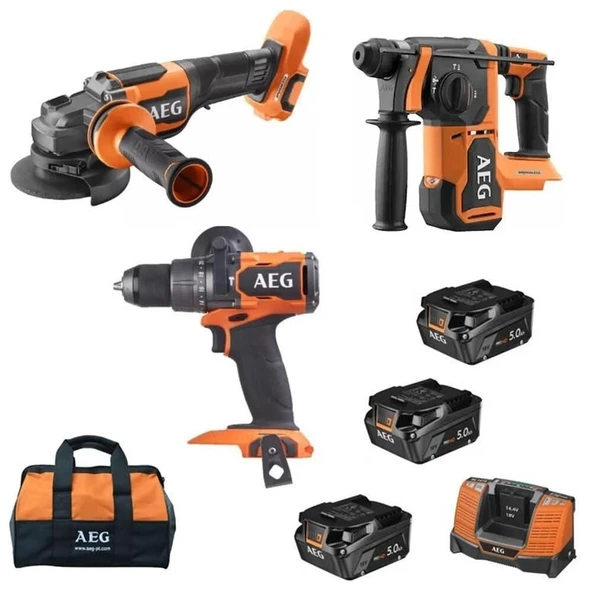 AEG JP18AA3-503B 18V 3x5.0Ah Akülü 3'lü Set (BSB18C3BL+BEWS18-125BLPX2+BBH18BL2) - 4935479881 ürün görseli 1