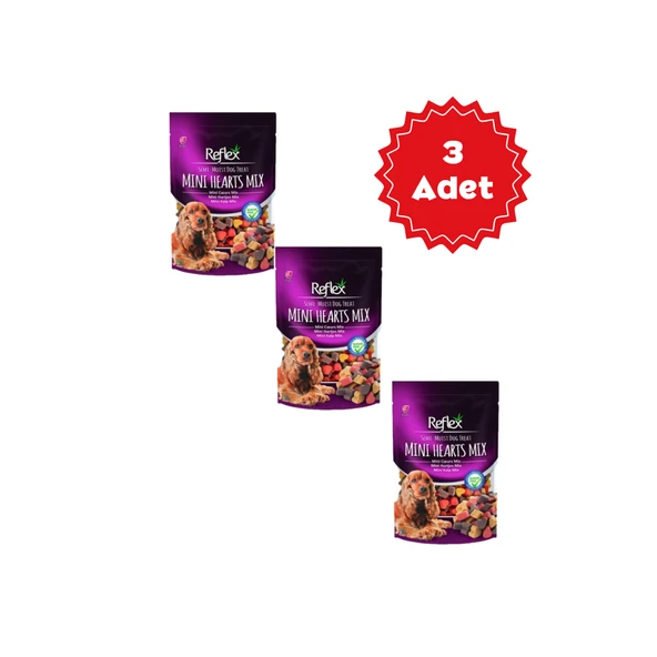 Reflex Karışık Renkli Mini Kalpli Yarı Yumuşak Köpek Ödül Maması 150gr x 3 Adet ürün görseli 1