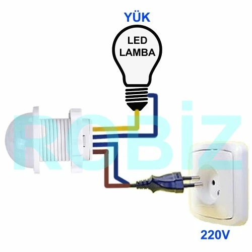 220V Hareket Pır Sensörü - Otomatik Lamba Sensörü 25cm Kablolu - Resim 3
