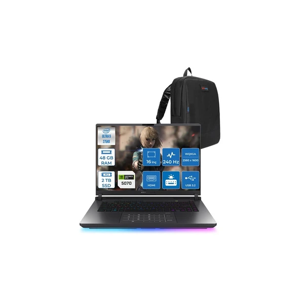 Asus Rog Strix G16 Intel Core Ultra 9 275HX 48GB Ddr5 2tb SSD 8GB/RTX5070/115W 16" 2.5k 240Hz 3ms IPS Freedos Taşınabilir Bilgisayar S5116F19 + Zettaçanta ürün görseli 1