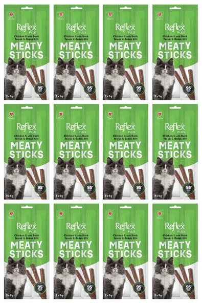 Reflex Plus Meaty Sticks Tavuklu ve Ördek Etli Tahılsız Kedi Ödül Çubuğu 15gr (3lü) x 12 Paket ürün görseli 1