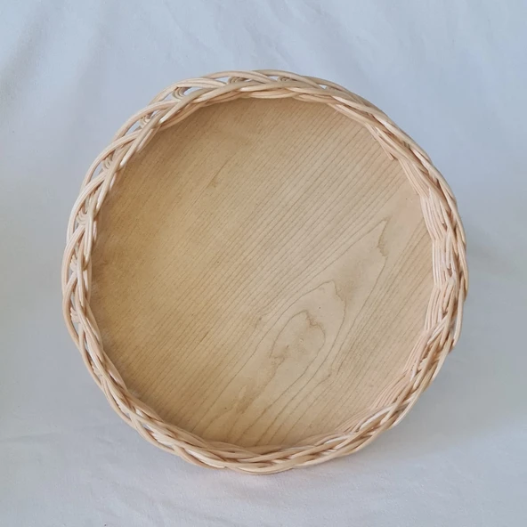 El Yapımı Bambu Rattan Örgü  Yuvarlak Dekoratif Tepsi 25cm ürün görseli 1