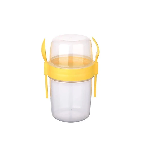 Çift Hazneli - Çatal Kaşıklı Portatif Müsli -Atıştırmalık Kabı 1100 ML ürün görseli 1