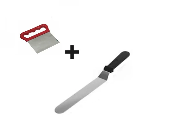 2li Set Hamur Şekillendirici Eğik Pasta Spatulası ve Metal Hamur Kesici Kazıyıcı Spatula ürün görseli 1