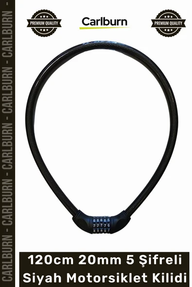 #Kilit Güvenlikli Zırhlı Çelik Halatlı YM747 120cm 20mm 5 Şifreli Siyah Motorsiklet Kilidi ürün görseli 1