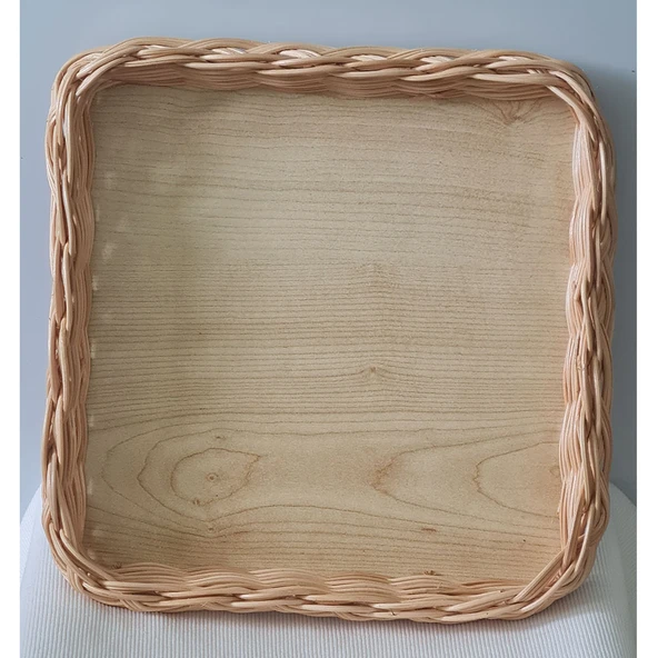 El Yapımı Bambu Rattan Örgü Kare Dekoratif Tepsi 25x25 cm ürün görseli 1