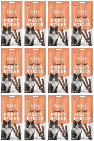 Reflex Plus Meaty Sticks Hindili ve Kuzu Etli Tahılsız Kedi Ödül Çubuğu 5gr (3'lü) x 12 Adet ürün görseli 1