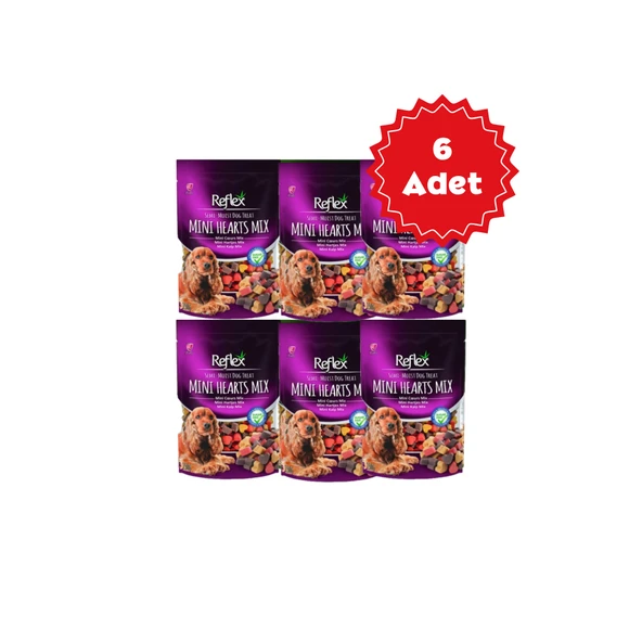 Reflex Karışık Renkli Mini Kalpli Yarı Yumuşak Köpek Ödül Maması 150gr x 6 Adet ürün görseli 1