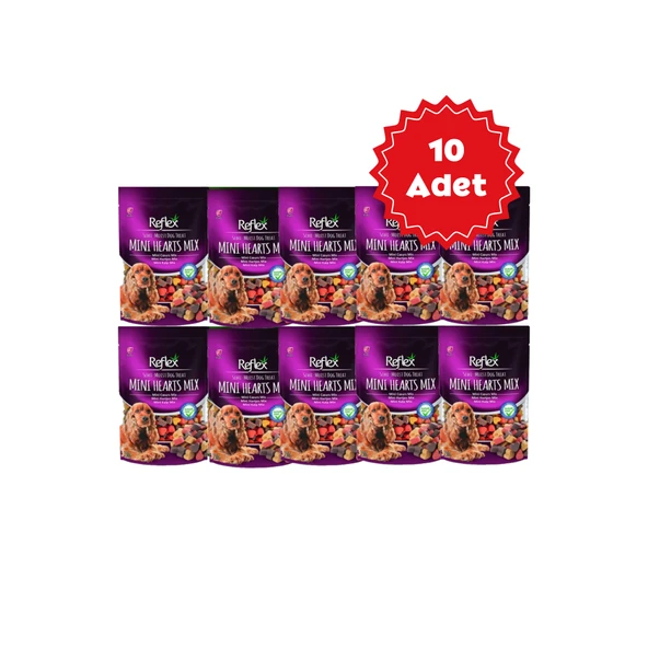Reflex Karışık Renkli Mini Kalpli Yarı Yumuşak Köpek Ödül Maması 150gr x 10 Adet ürün görseli 1