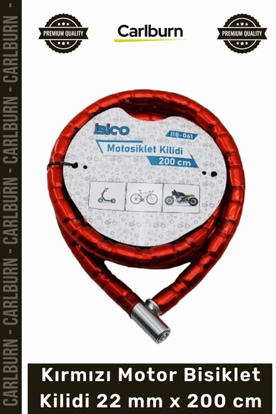 #Kilit Zırhlı Çelik Güvenli Scooter Motosiklet Kırmızı Motor Bisiklet Kilidi 22 mm x 200 cm ürün görseli 1
