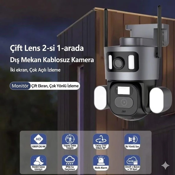 Çift Kameralı Full HD WiFi IP Kamera Dış Mekan IP66 Sesli Güvenlik Kamerası ürün görseli 1