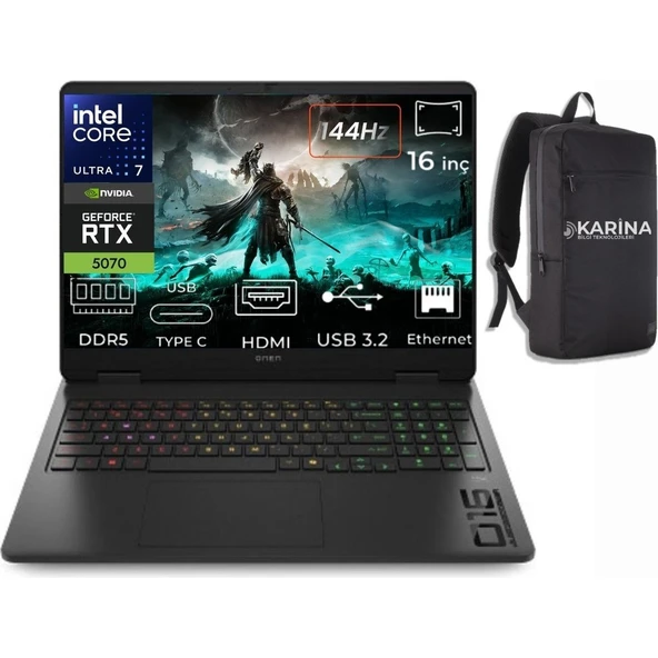 HP Omen 16-AM0047NT Ultra 7 255H CD8M5EA-K04 24GB 2tb RTX5070 8gb Freedos 16" Wuxga Gaming Laptop ürün görseli 1