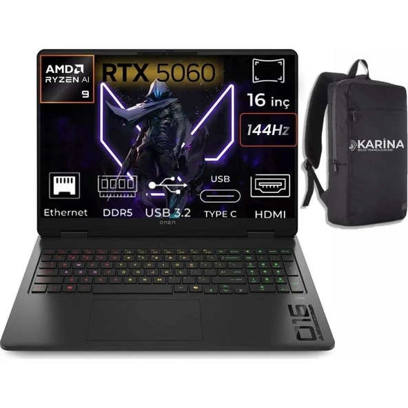 HP Omen 16-AP0020NT Amd Ryzen Aı 9 365 C12CPEA-K05 48GB 2tb RTX5060-8GB Freedos 16" Wuxga 144Hz Taşınabilir Bilgisayar ürün görseli 1