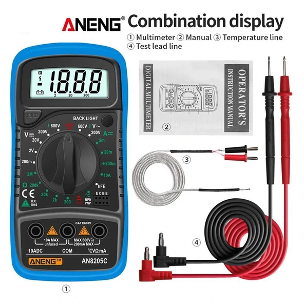 Aneng AN8205C Dijital Multimetre (Mavi) - Resim 2
