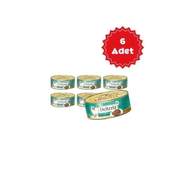 Reflex Plus Delizzia Sos İçinde Somonlu ve Tavuklu Parça Etli Yetişkin Kedi Konservesi 85gr 6 Adet ürün görseli 1