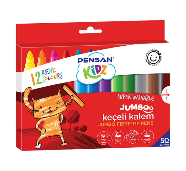 PENSAN 99040 KİDZ JUMBO KEÇELİ KALEM YIKANABİLİR 12 RENK ürün görseli 1