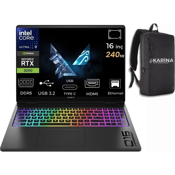 HP Omen Max 16-AH0001NT Ultra 9 275HX B8SK8EA-K34 128GB 1tb RTX5090 24GB W11PRO 16" OLED Wqxga 240Hz Gaming Laptop ürün görseli 1