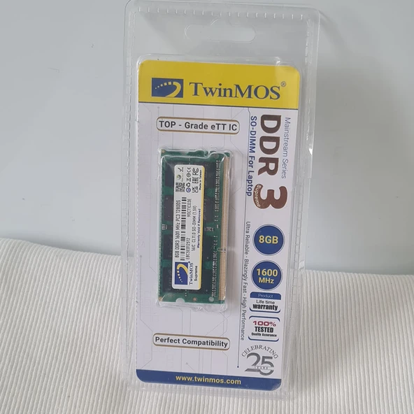 TwinMOS 8GB 1600MHz DDR3 SO-DIMM Ram 1.5V (MDD38GB1600N) ürün görseli 1