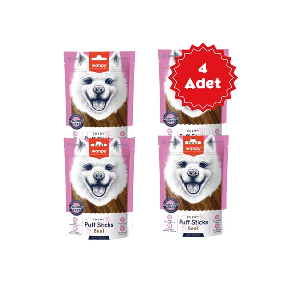 Wanpy Chewy Puff Sticks Tahılsız Sığır Etli Köpek Ödül Maması 100grX4 Adet ürün görseli 1